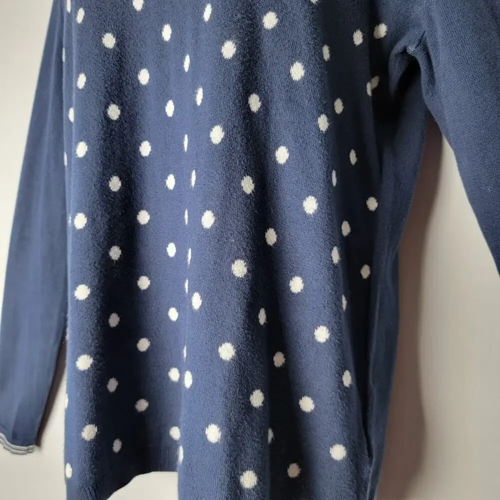 Tommy Hilfiger Navy Polka Dot Sweater Women's Large 100% Pima‎ Cotton V-Neck - Picture 3 of 9